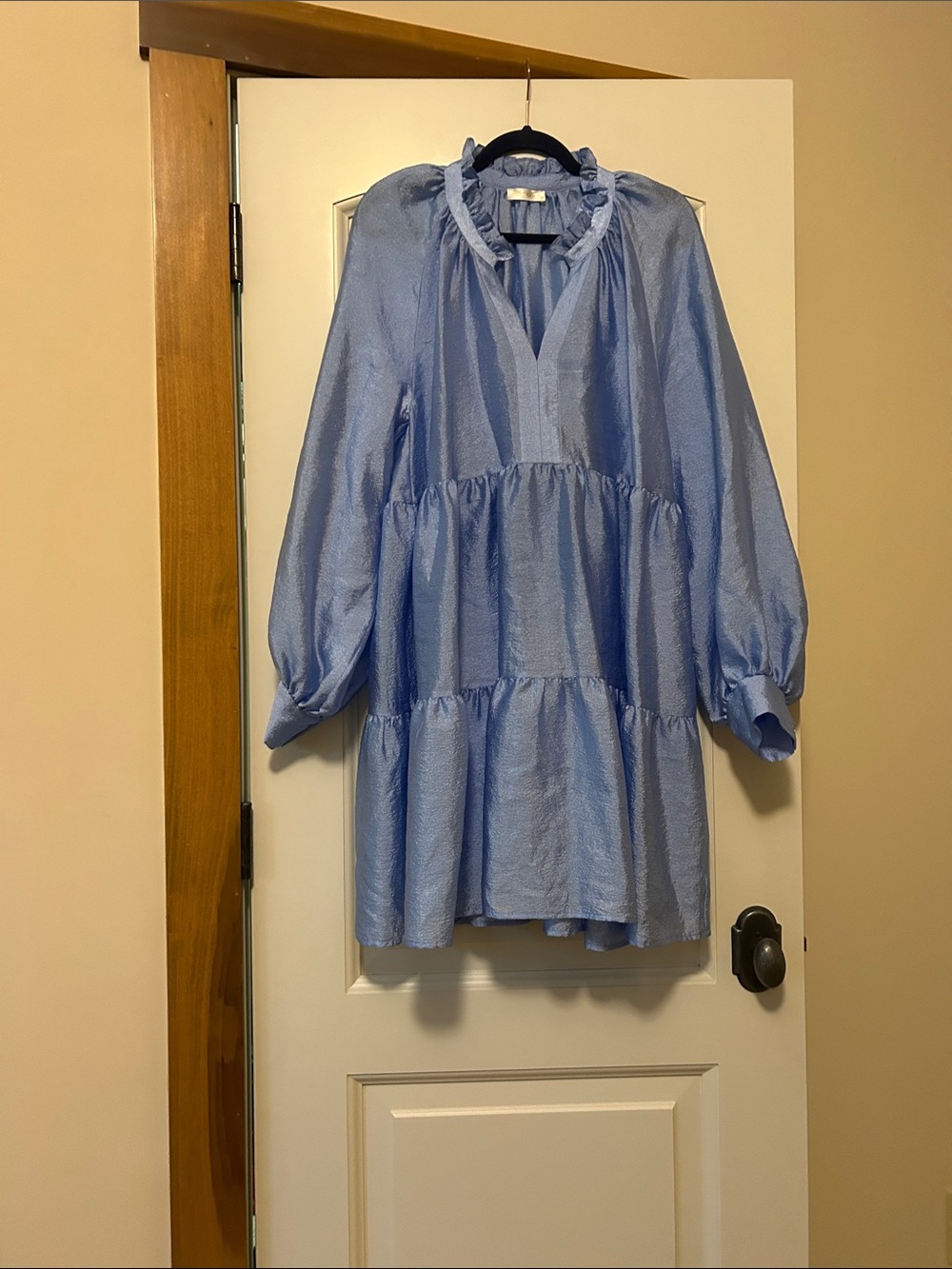 STINE GOYA Jasmine Powder Blue Long Sleeve Tiered Ruffle Dress